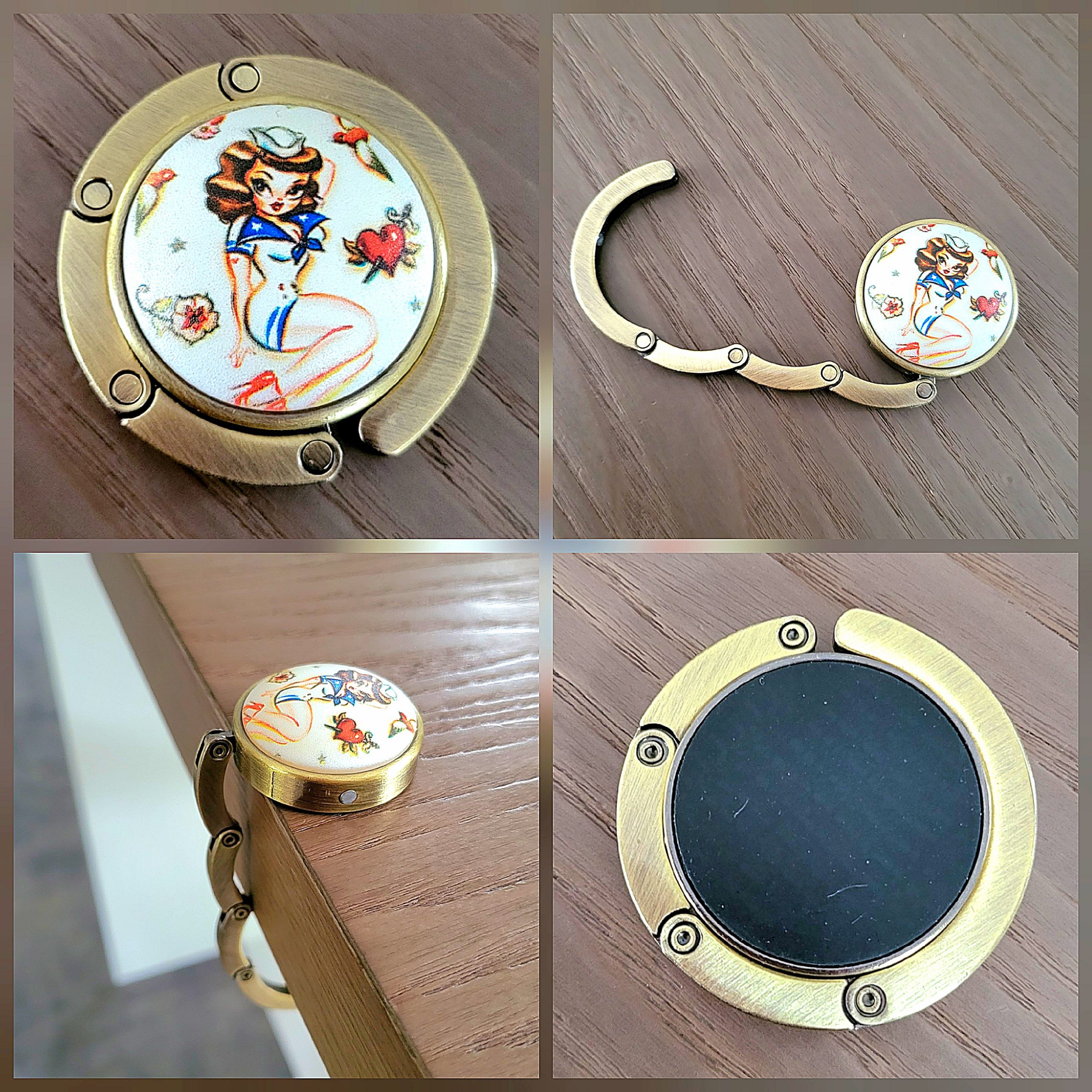 Porte Sac à main, acier et cabochon, brossé - Suzy Sailor