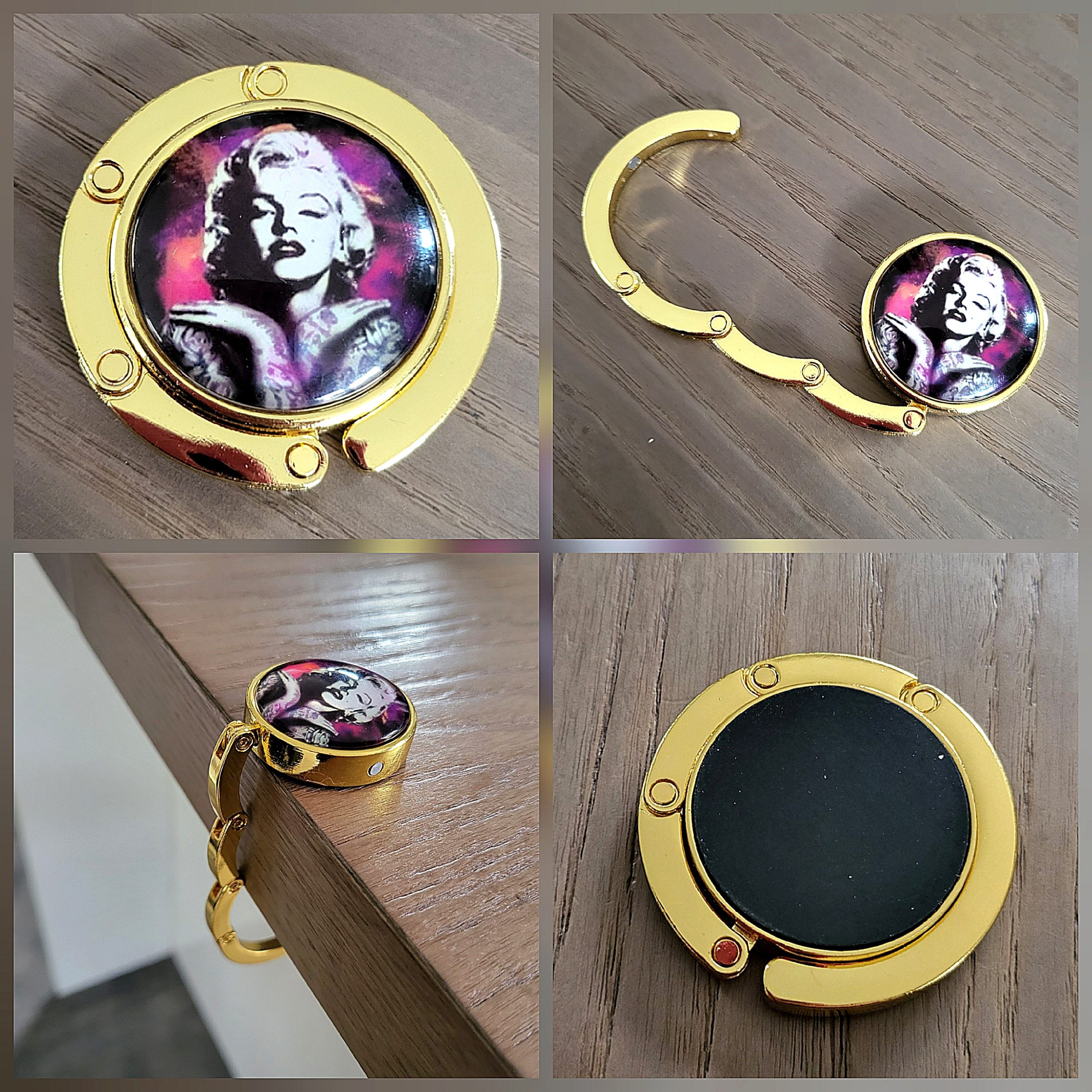 Porte Sac à main, acier et cabochon, doré - Marilyn 4