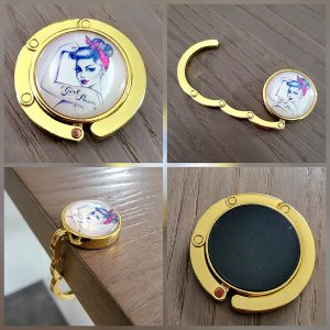 Porte Sac à main, acier et cabochon, doré - Girl Power