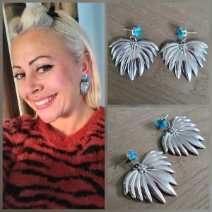 Boucle d'oreille acier argenté et Cristaux - Palme Cocotier 2