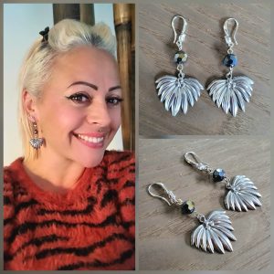 Boucle d'oreille acier argenté et Cristaux - Palme Cocotier 1