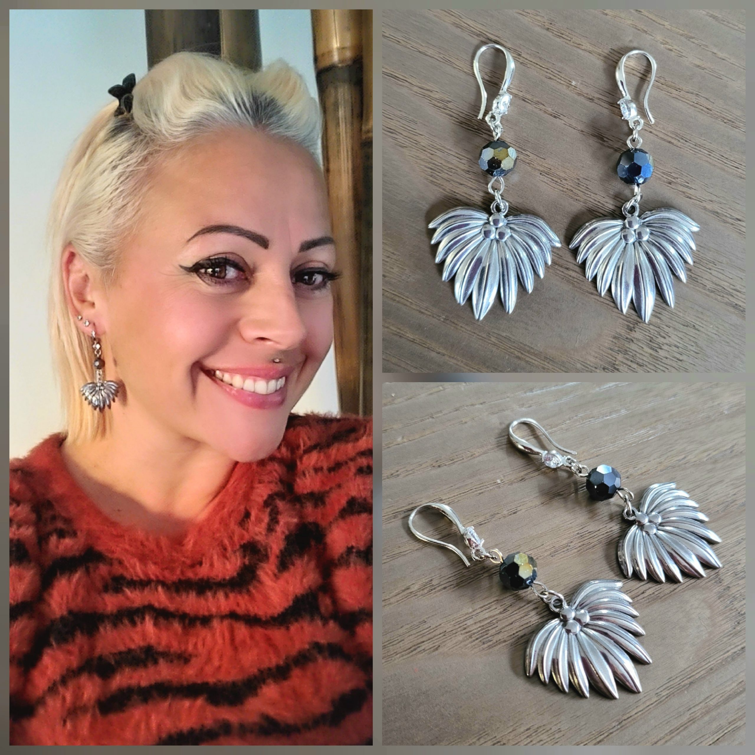 Boucle d'oreille acier argenté et Cristaux - Palme Cocotier 1