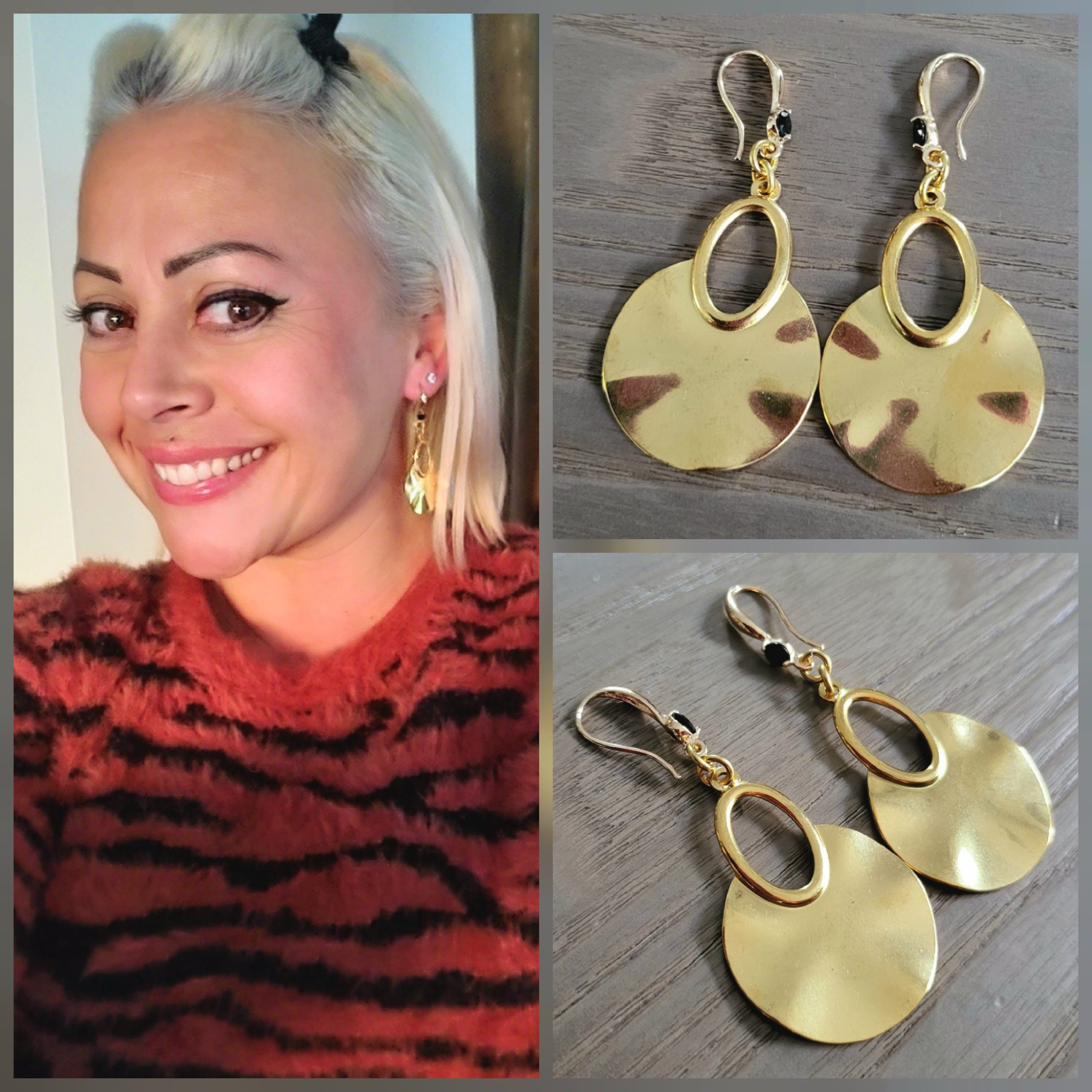 Boucle d'oreille acier martelé doré - Lannah 2