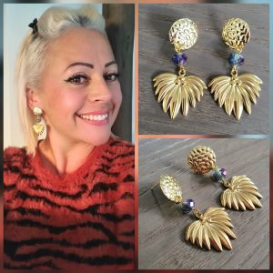 Boucle d'oreille acier doré et Cristaux - Palme Cocotier 1