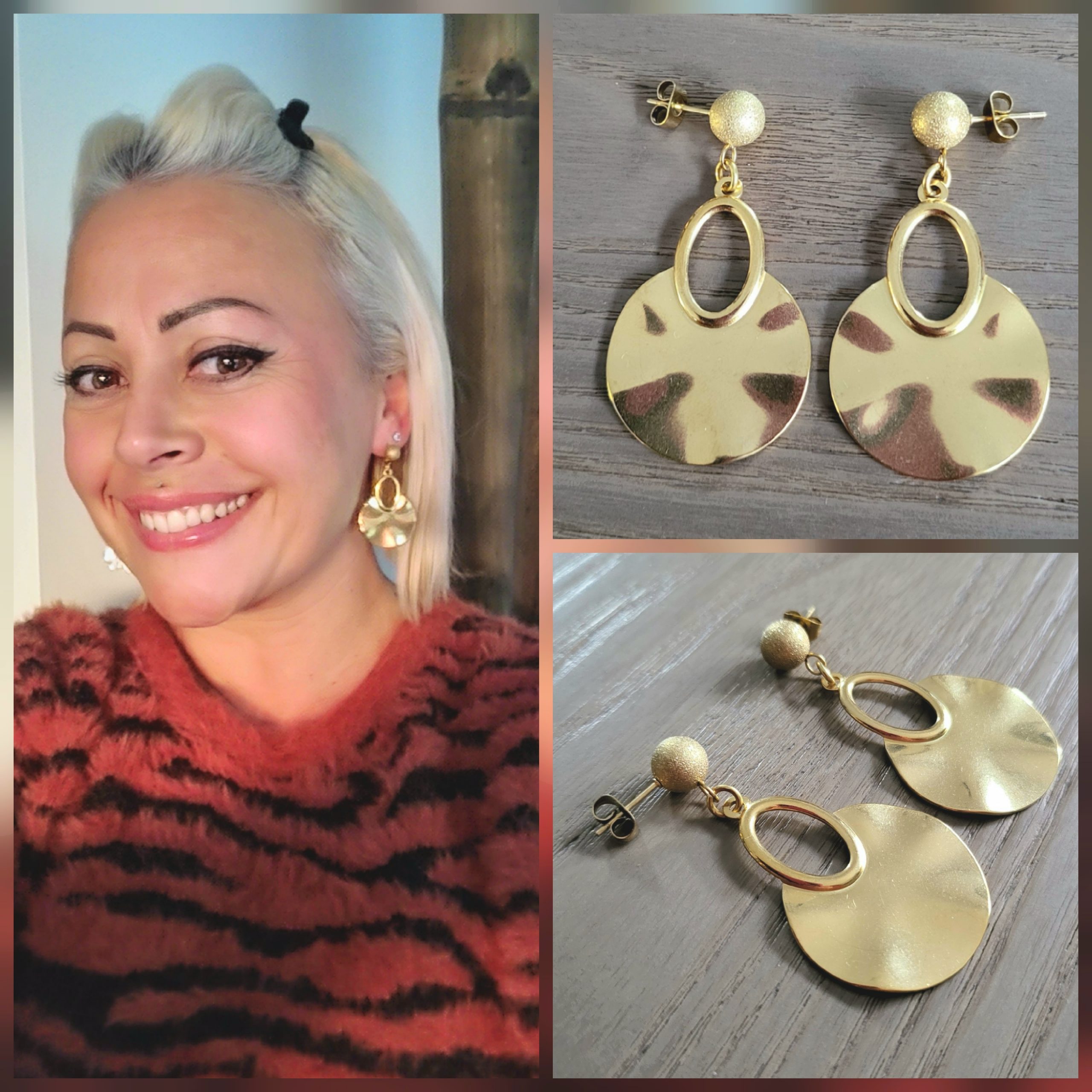 Boucle d'oreille acier martelé doré - Lannah 1