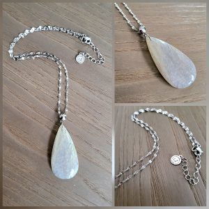 Collier acier inoxydable argenté et pierre pendentif - Pierre de Lune