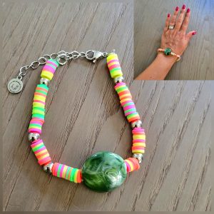 Bracelet ajustable, perles plates Siliconées et résine - Multi 2