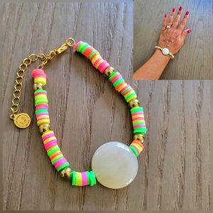 Bracelet ajustable, perles plates Siliconées et résine - Multi 1