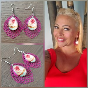 Boucle d'oreille filigrane et cabochon, crochet acier - Cup Cake