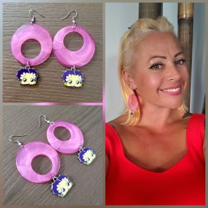 Boucle d'oreille en résine et acier émaillé - Betty Boop