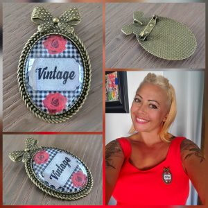 Grosse broche cabochon, Bronze Rétro - Vintage