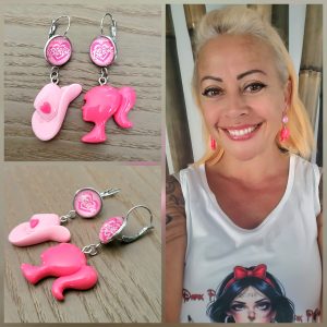 Dormeuse acier inoxydable argenté et cabochon - Barbie