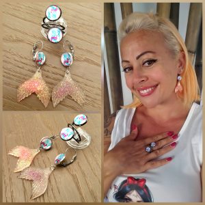 Parure BO et Bague ajustable, métal anthracite - Pin' Up Sirène 2