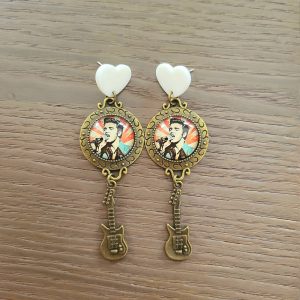 Boucle d'oreille cabochon, métal bronze - Elvis