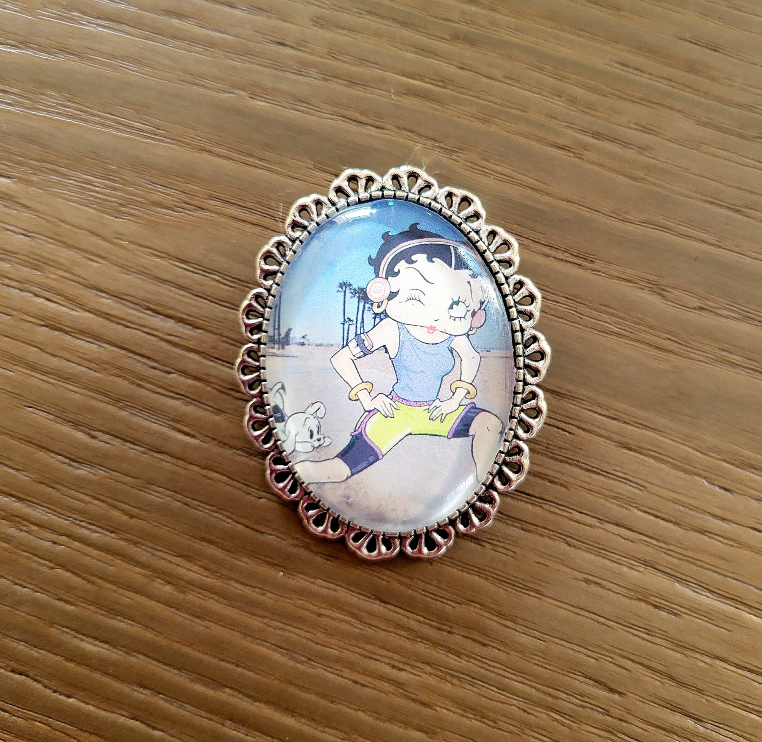Grosse broche cabochon, argenté vieilli - Betty Boop 4