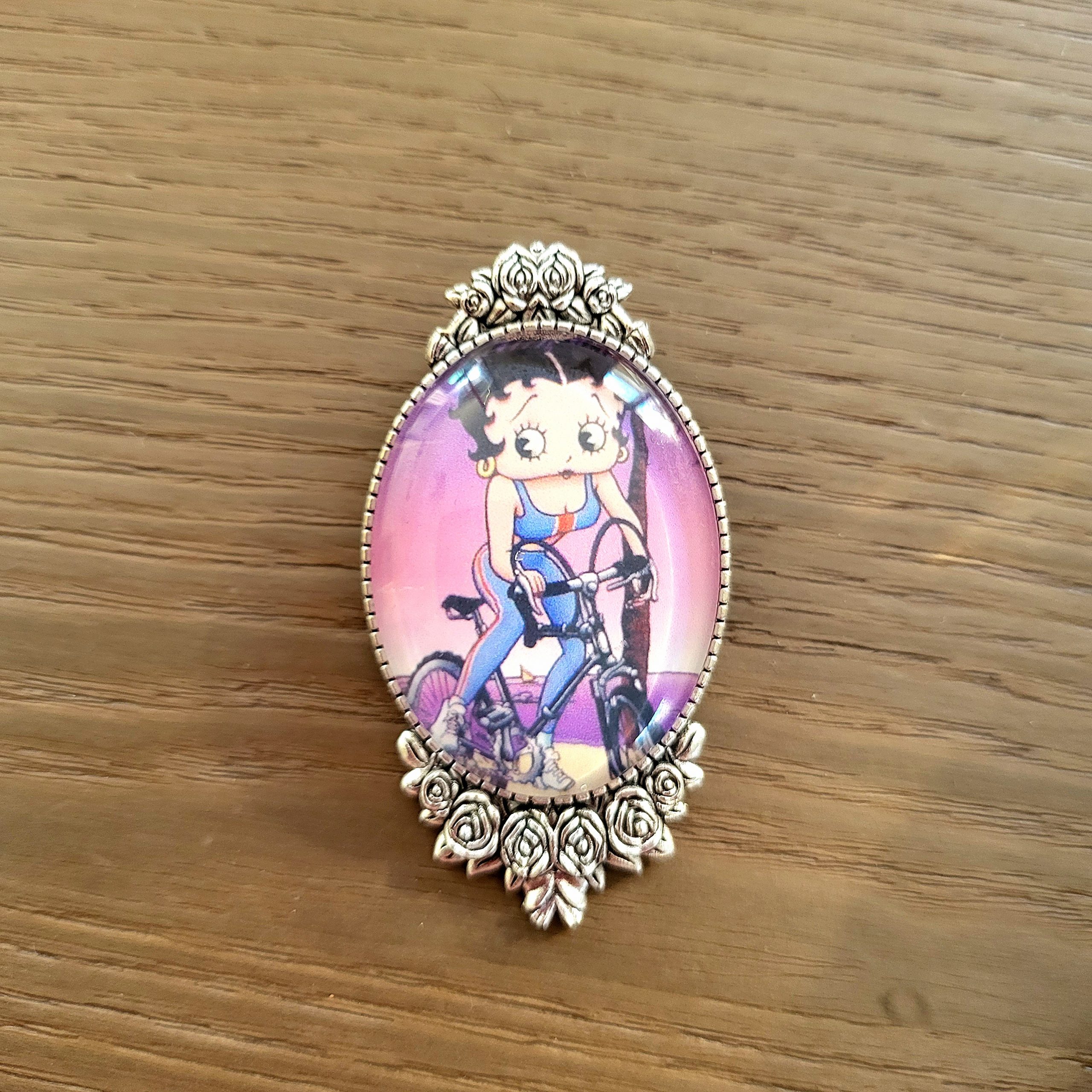 Grosse broche cabochon, argenté vieilli - Betty Boop 3