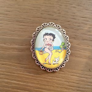 Grosse broche cabochon, argenté vieilli - Betty Boop 2