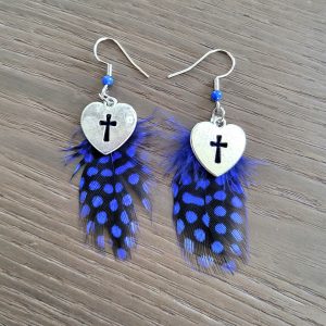 Boucle d'oreille Plumes véritables et acier inoxydable - Sweet Blue