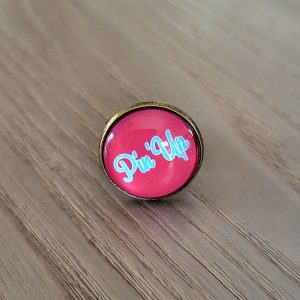 Bague cabochon, ajustable métal bronze - Rouge Pin' Up