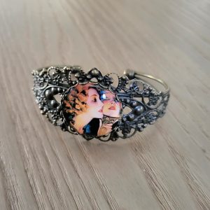 Bracelet ajustable bronze, jonc Baroque et cabochon - Tatiana