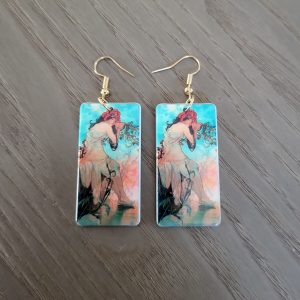 Boucle d'oreille en acrylique et acier doré, Art déco - Mucha