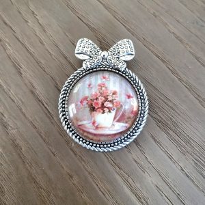 Broche cabochon, argenté vieilli Rétro vintage - Flower's