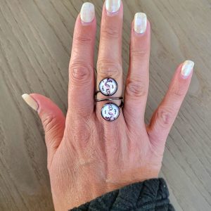 Bague double cabochon, ajustable métal anthracite - Pin' Up Sirène