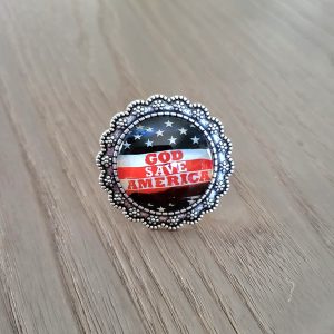 Bague cabochon, ajustable métal argenté vieilli - América