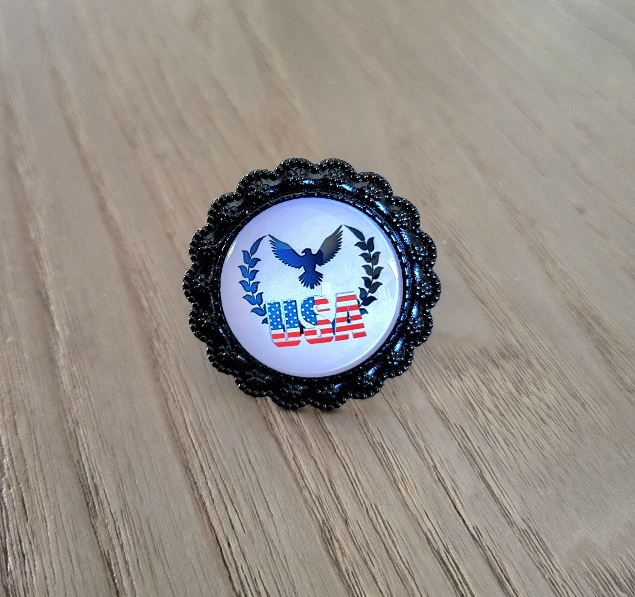 Bague cabochon, ajustable métal noir - USA