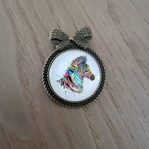 Broche cabochon, bronze vintage - Zèbre Pop Art