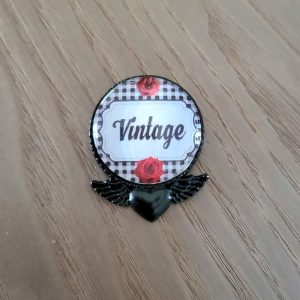 Broche cabochon, noire Rétro Pin' Up - Vintage