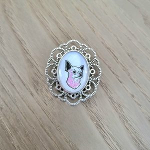 Broche cabochon, argenté vieilli Old-school - Chihuahua Tattoo