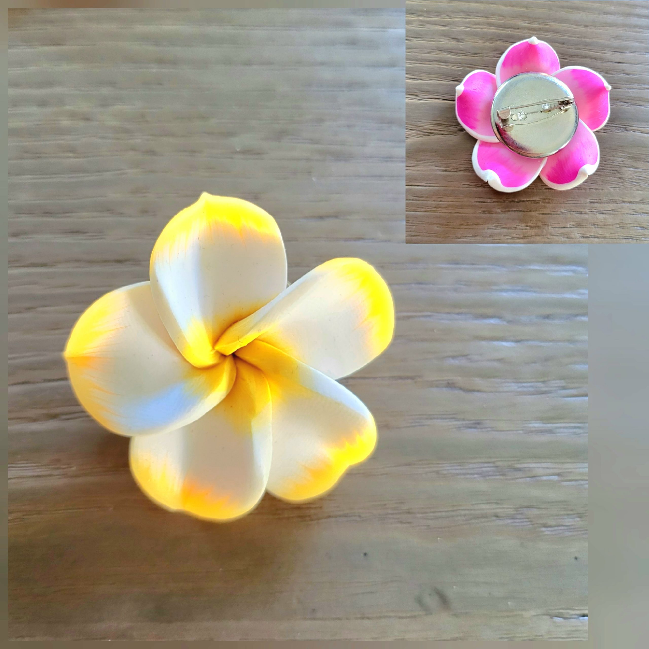 Broche fleur de Tiaré, pâte polymère - Tiki 2