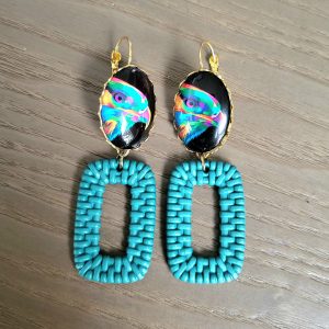 Dormeuse acier doré, cabochon, Animal sauvage - Aigle Pop Art