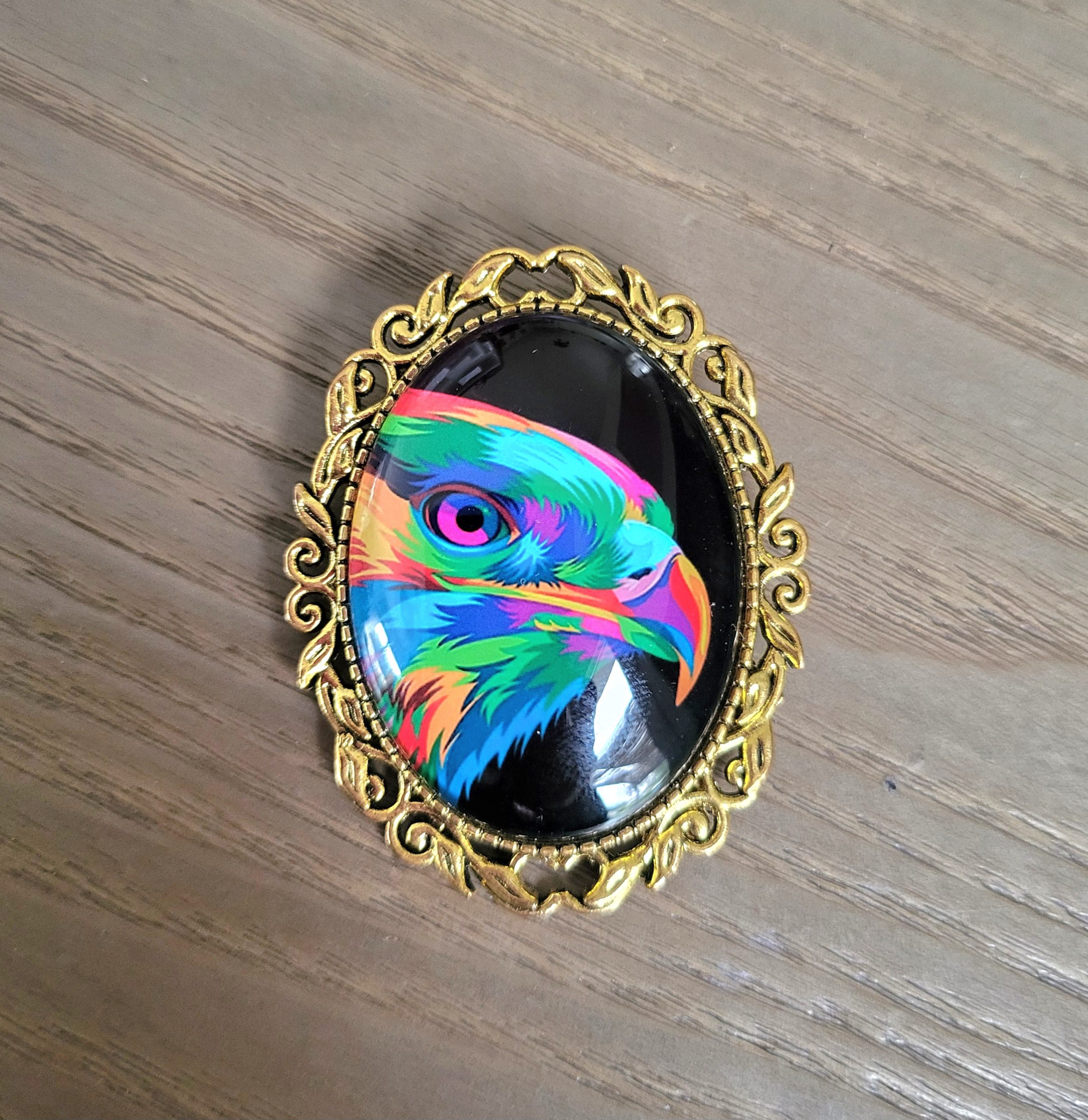 Grosse broche cabochon, Animal sauvage - Aigle Pop Art