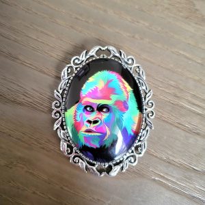Grosse broche cabochon, Animal sauvage - Gorille Pop Art