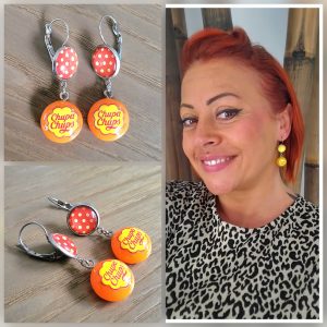 Dormeuse acier, cabochon et résine - Chupa Chups Orange