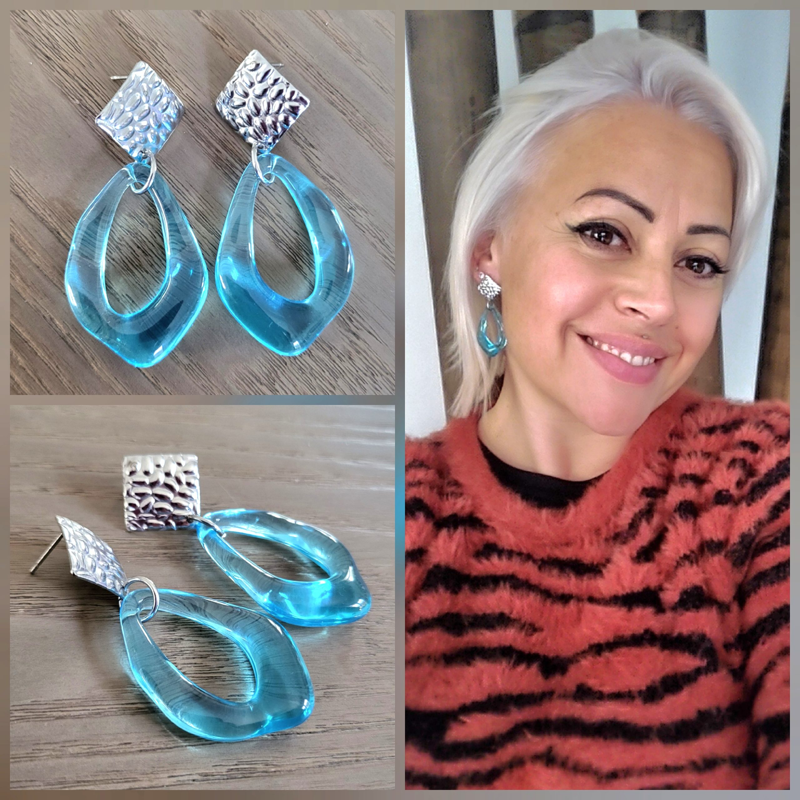 Boucle d'oreille résine translucide et Acier - "Milky" Azur