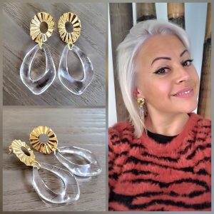 Boucle d'oreille résine translucide et Acier - "Milky" Glace