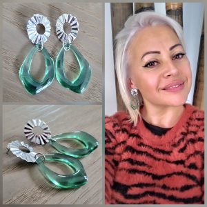 Boucle d'oreille résine translucide et Acier - "Milky" Menthe