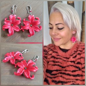 Boucle d'oreille résine nacré et crochet Zirconium - Lys Rouge