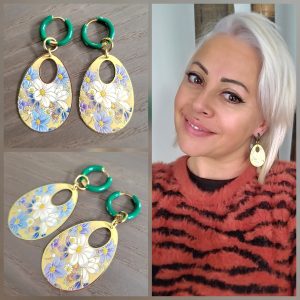 Boucle d'oreille acier doré et laiton décoré - Japonisant 2