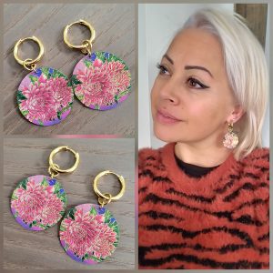 Boucle d'oreille acier doré et laiton décoré - Japonisant