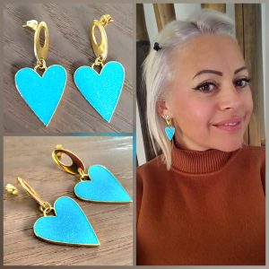 Boucle d'oreille Acier et résine irisée- "Mon Cœur" - Azur