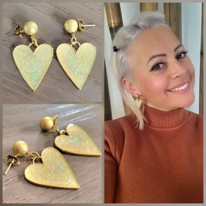 Boucle d'oreille Acier et résine irisée- "Mon Cœur" - Aurores Boréales