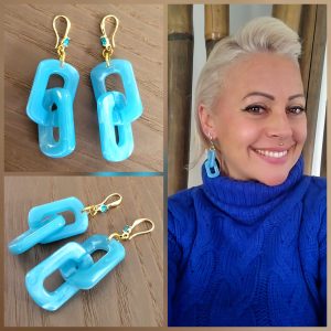 Boucle crochet acier Zirconium et Résine marbrée - Ciel