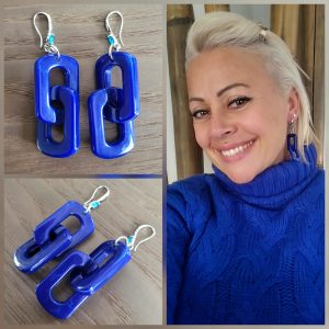 Boucle crochet acier Zirconium et Résine marbrée - Navy