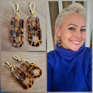 Boucle crochet acier Zirconium et Résine marbrée - Léopard