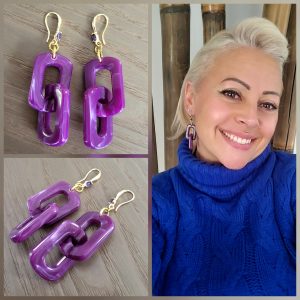 Boucle crochet acier Zirconium et Résine marbrée - Purple