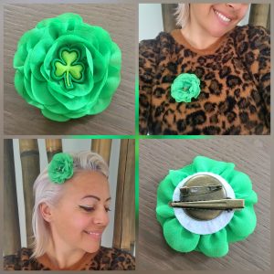 Broche et Fleur de cheveux verte St Patrick - Trèfle